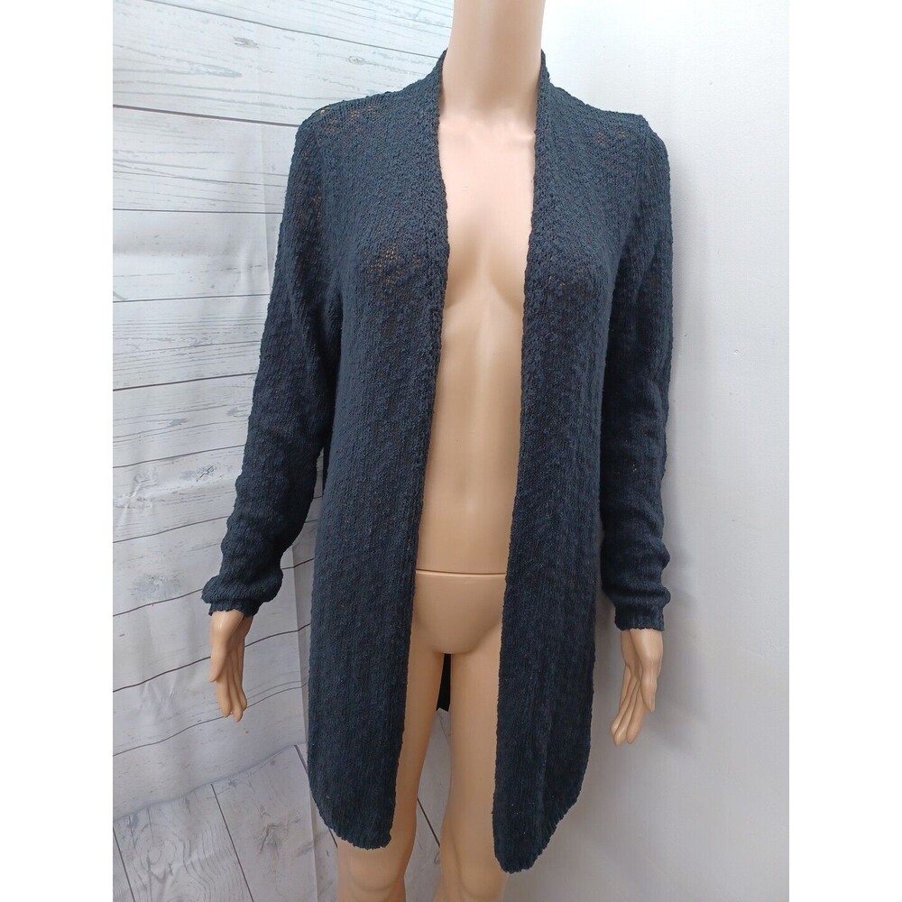 Cato Women Black Open Front Cardigan Sweater Back Chiffon Pleated Sz M